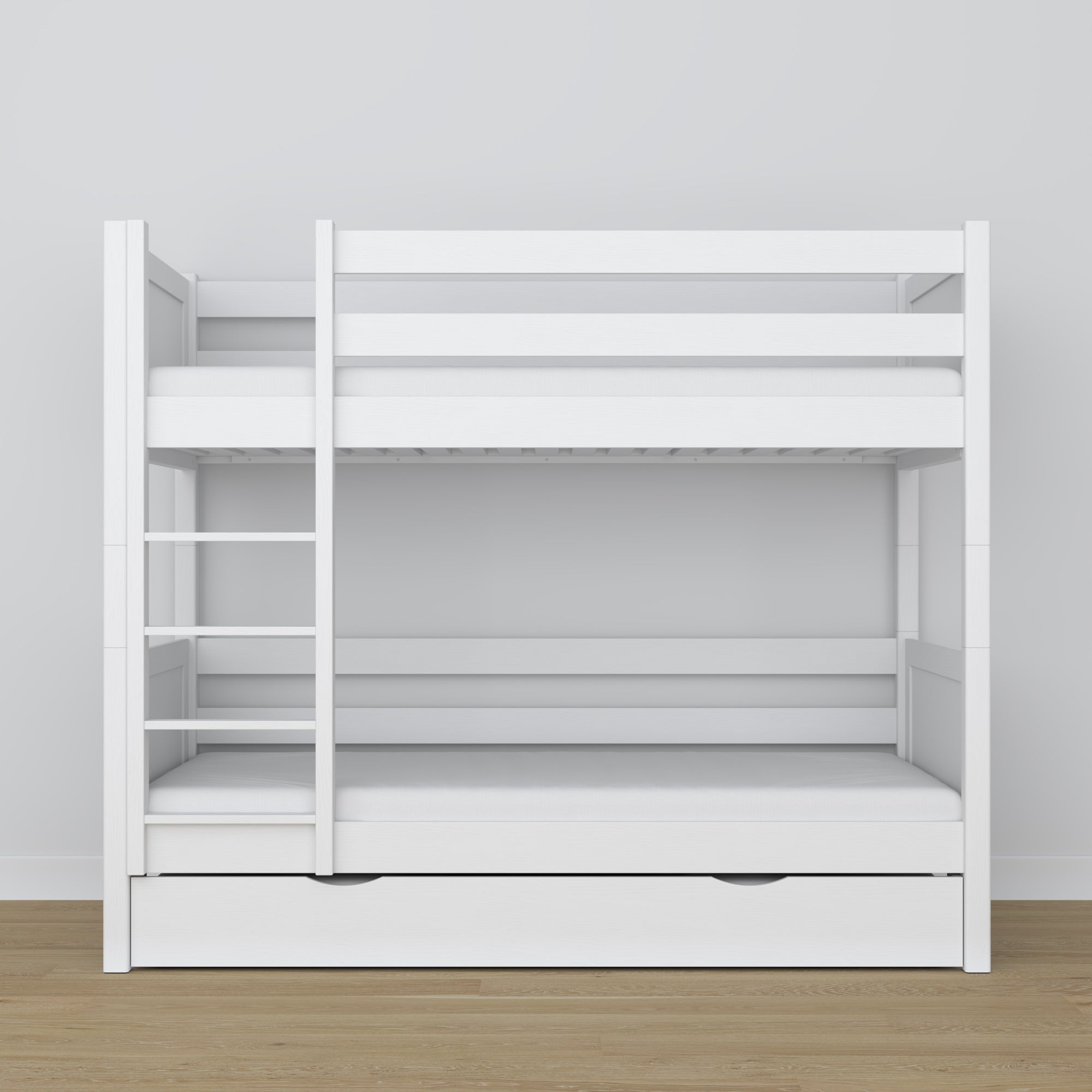 White Bunk Bed – Wooden Slatted Frame, Mattress Drawer