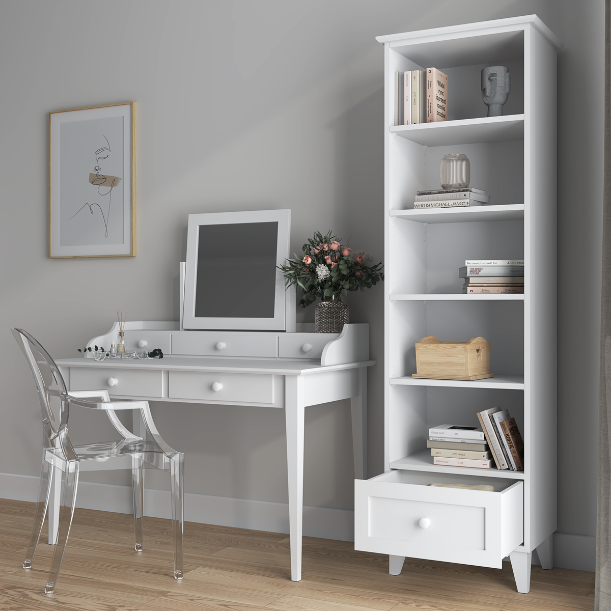 Wooden shelf 1S 57 Scandi white