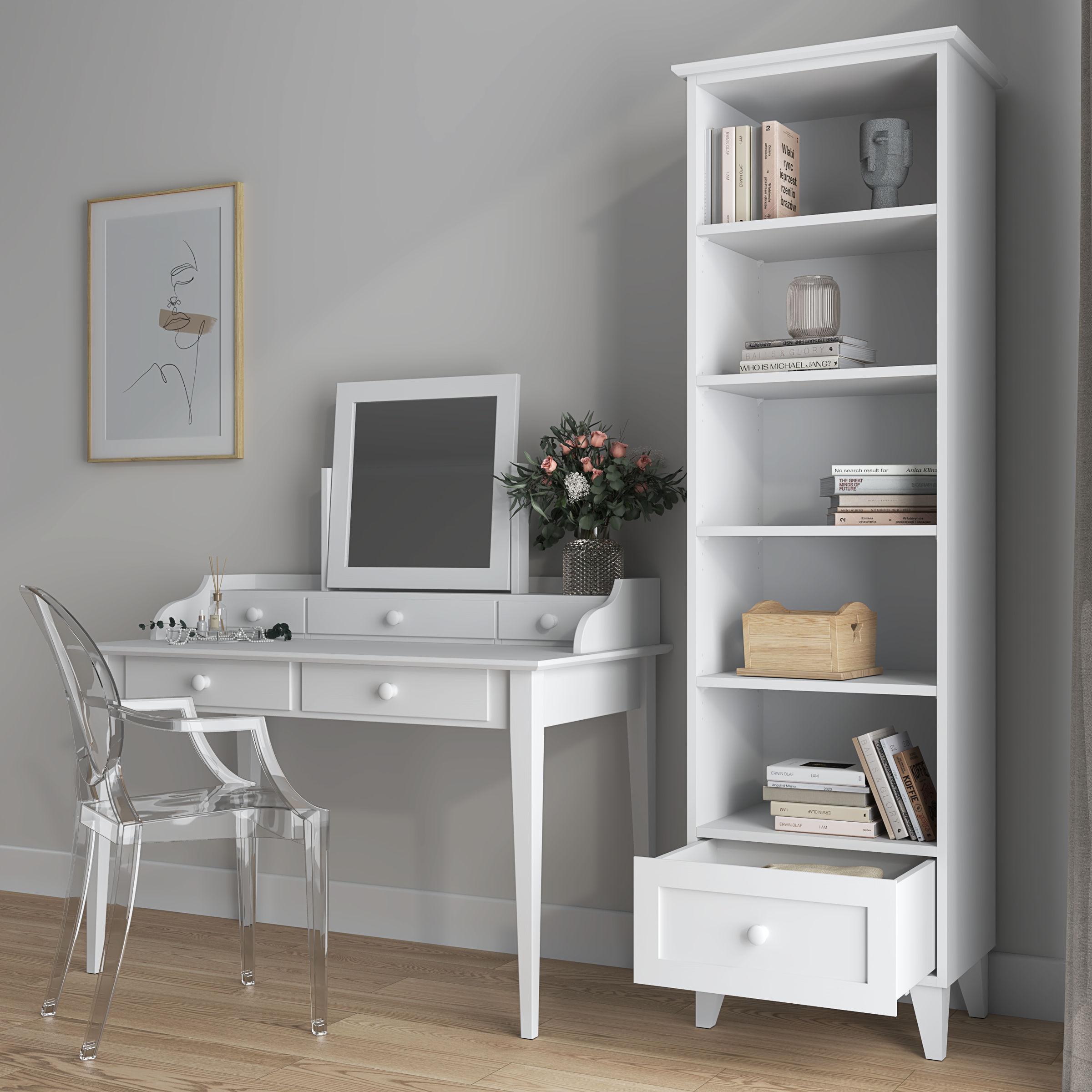 Wooden shelf 1S 57 Scandi white