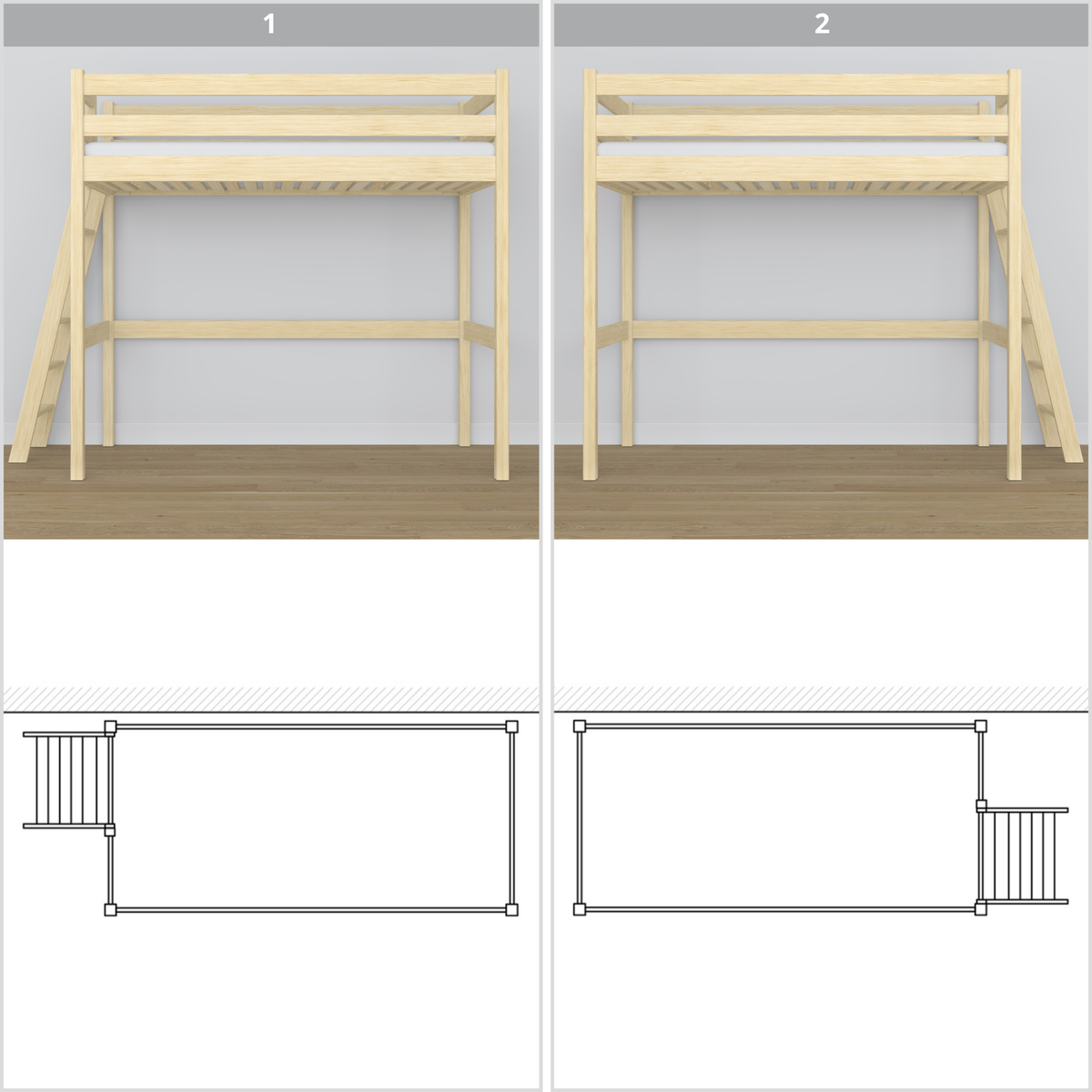 Clear Pine Wooden Loft Bed – Top View of Sleeping Area