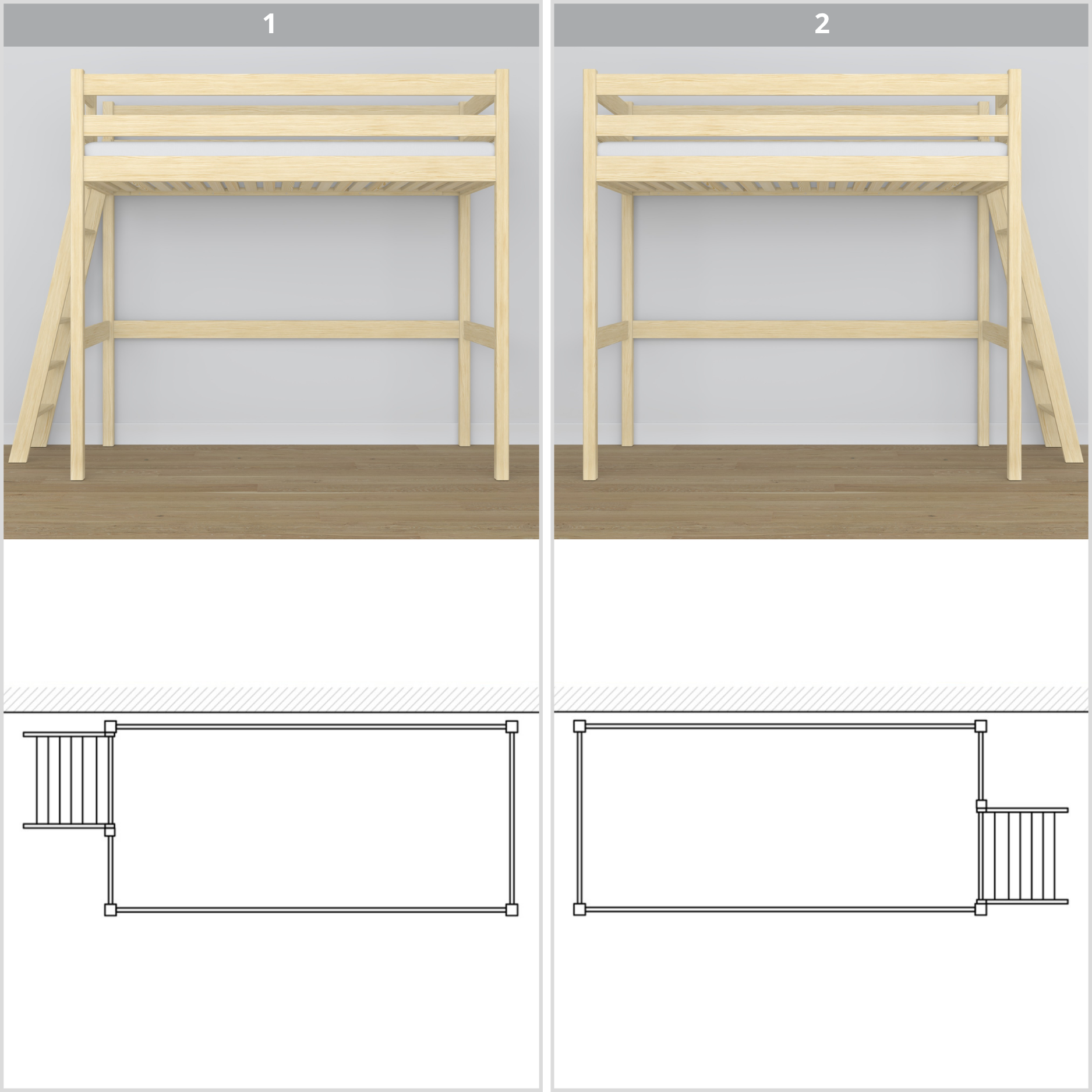 Clear Pine Wooden Loft Bed – Top View of Sleeping Area