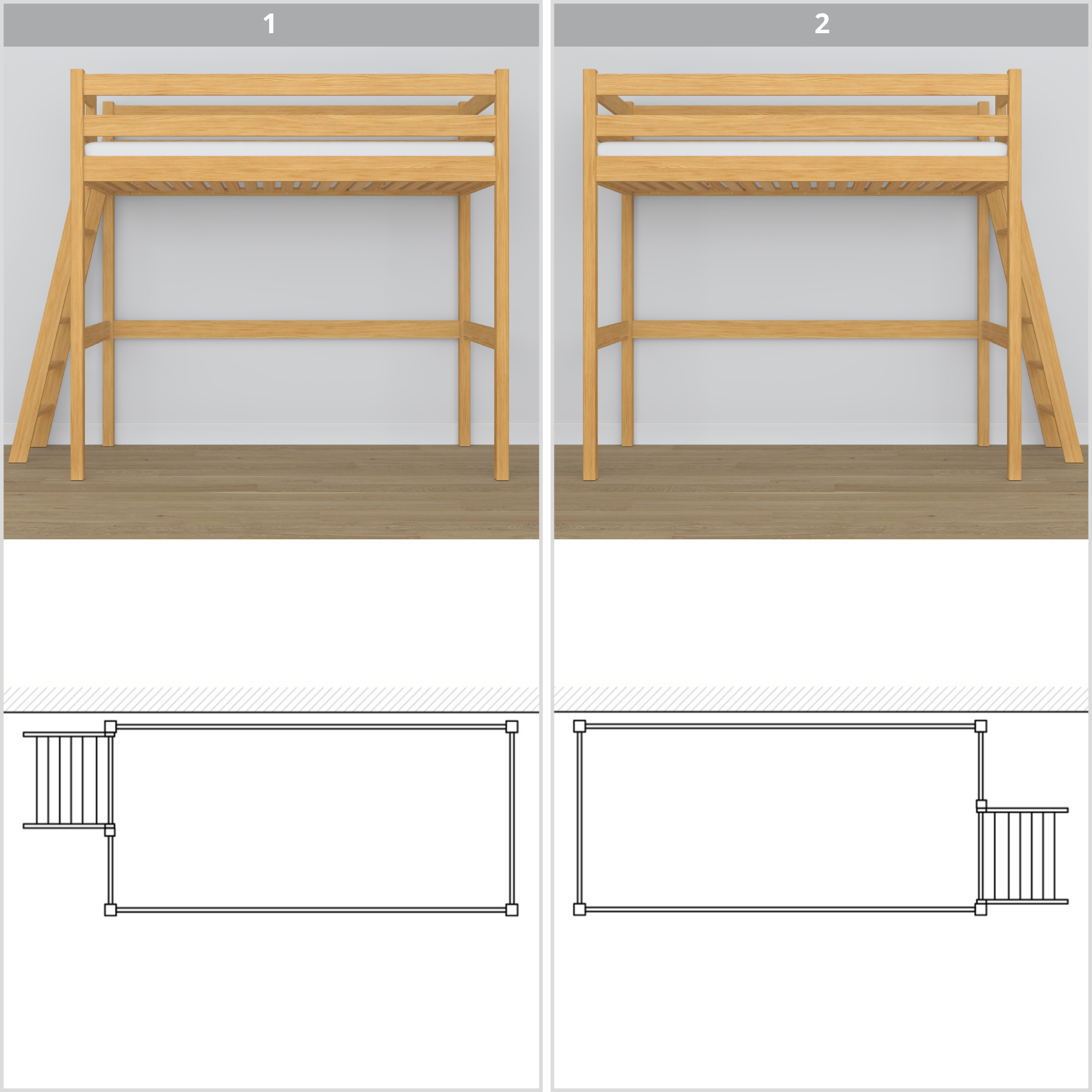 Natural Pine Wooden Loft Bed – Top View of Sleeping Area