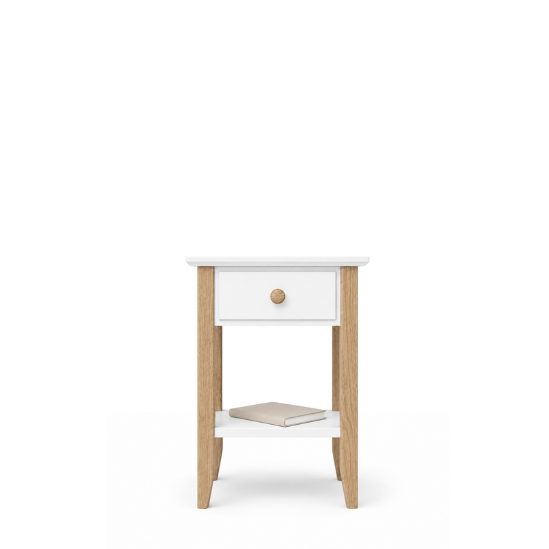 Wooden bedside table 1S N01 Scandi white / natural oak