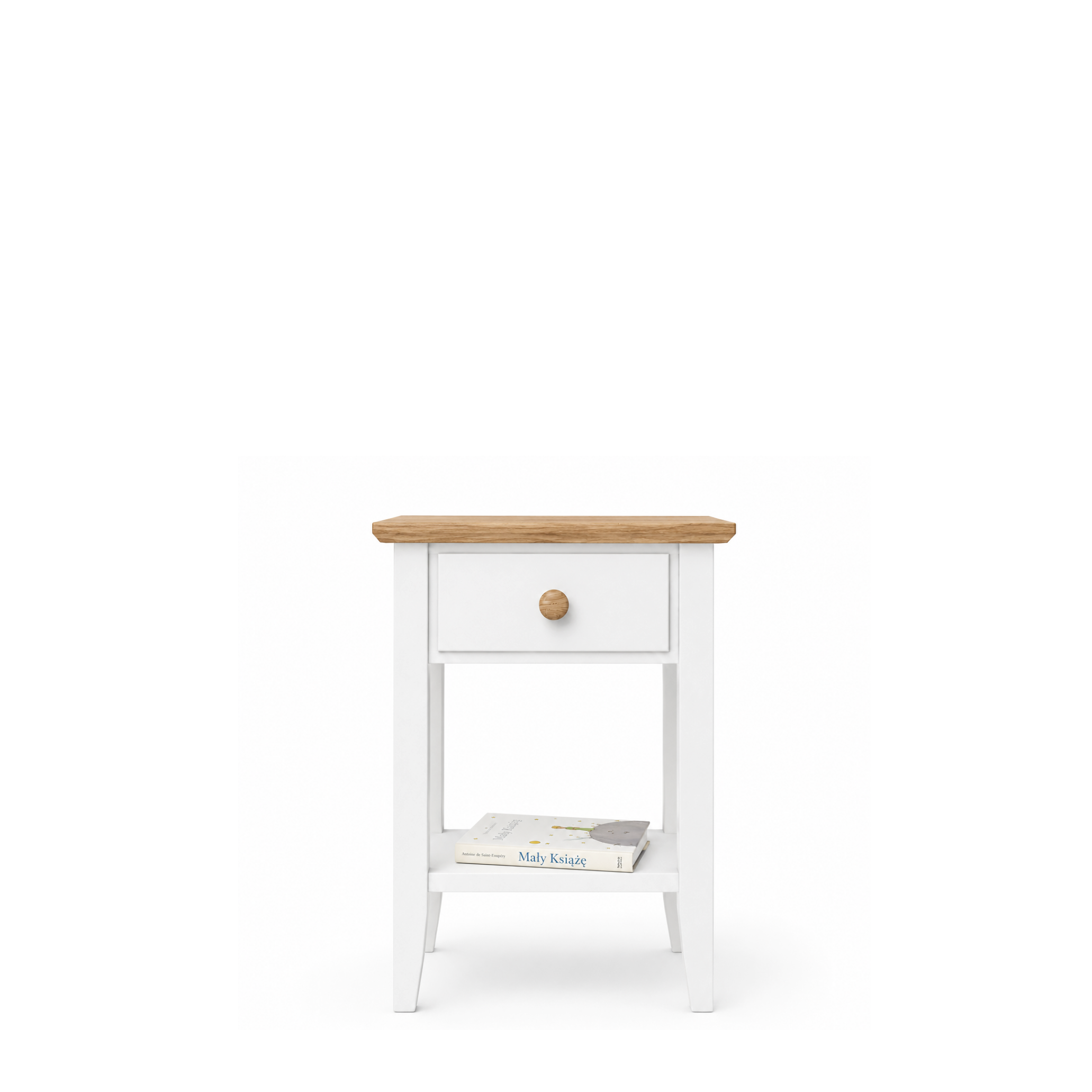 Wooden bedside table 1S N01 Scandi white / natural oak
