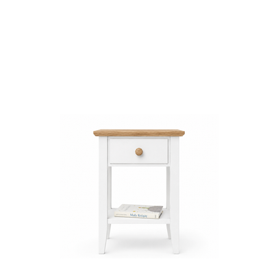 Wooden bedside table 1S N01 Scandi white / natural oak
