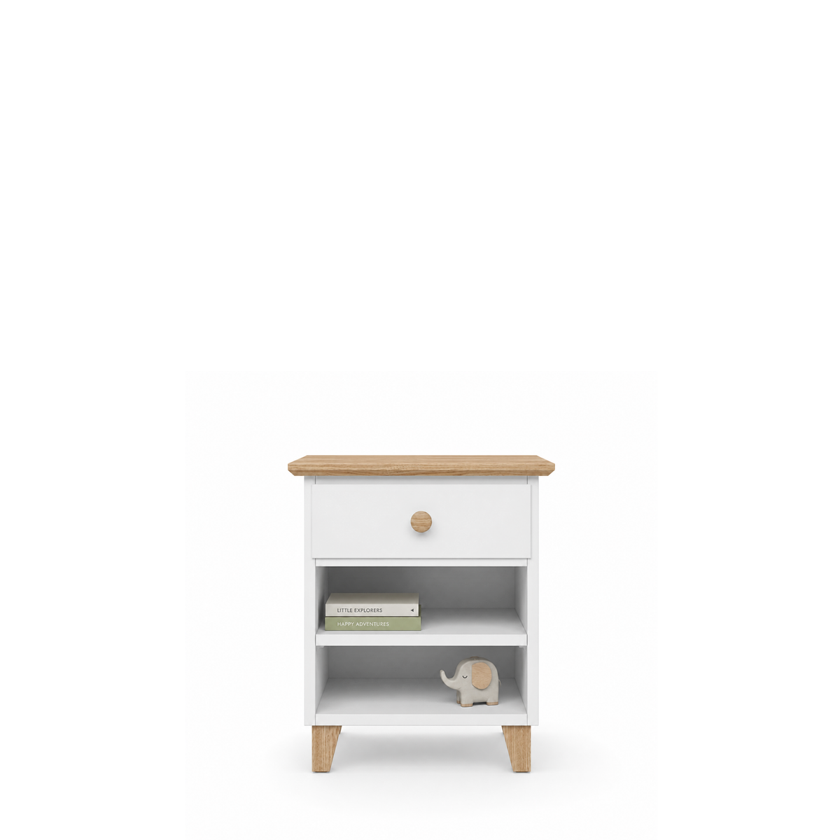 Wooden bedside table 1S N02 Scandi white / natural oak