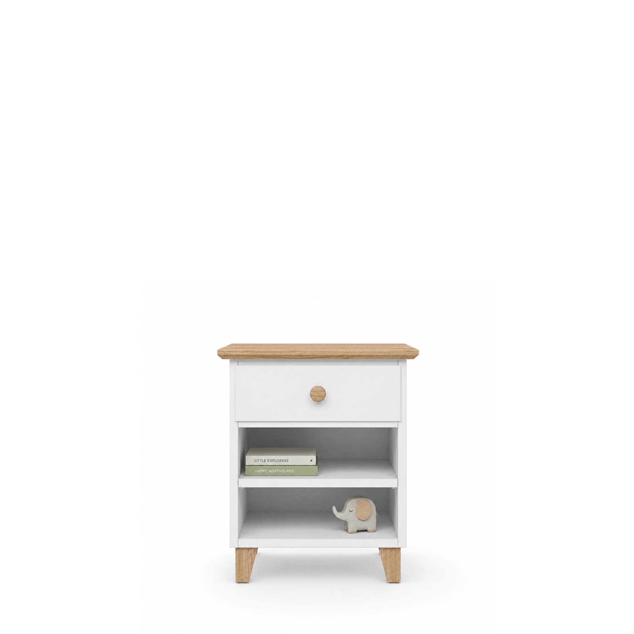 Wooden bedside table 1S N02 Scandi white / natural oak
