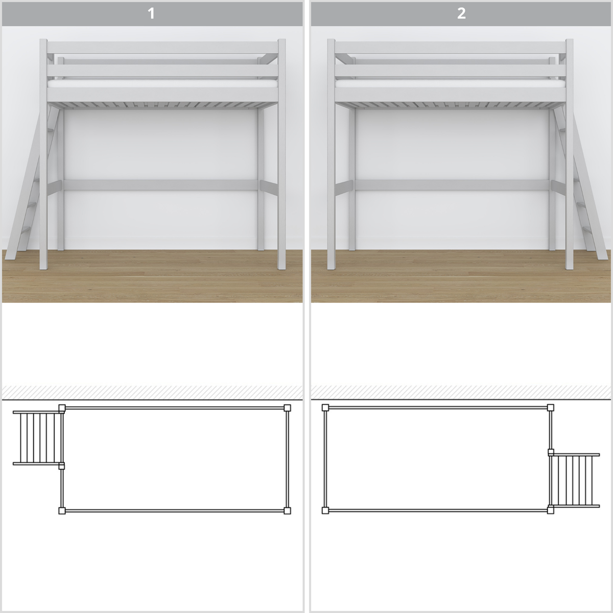 Grey Wooden Loft Bed – Top View of Sleeping Area