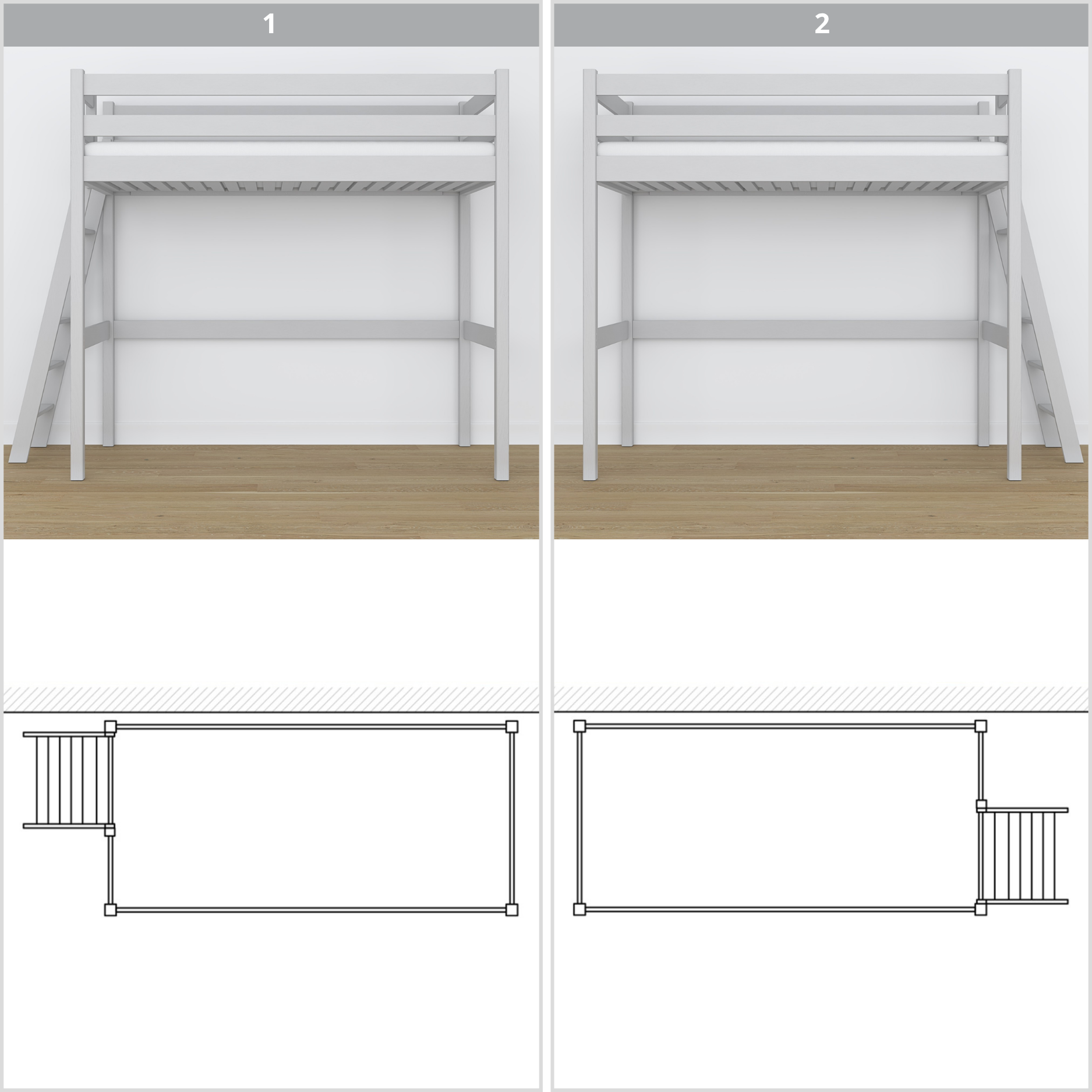 Grey Wooden Loft Bed – Top View of Sleeping Area